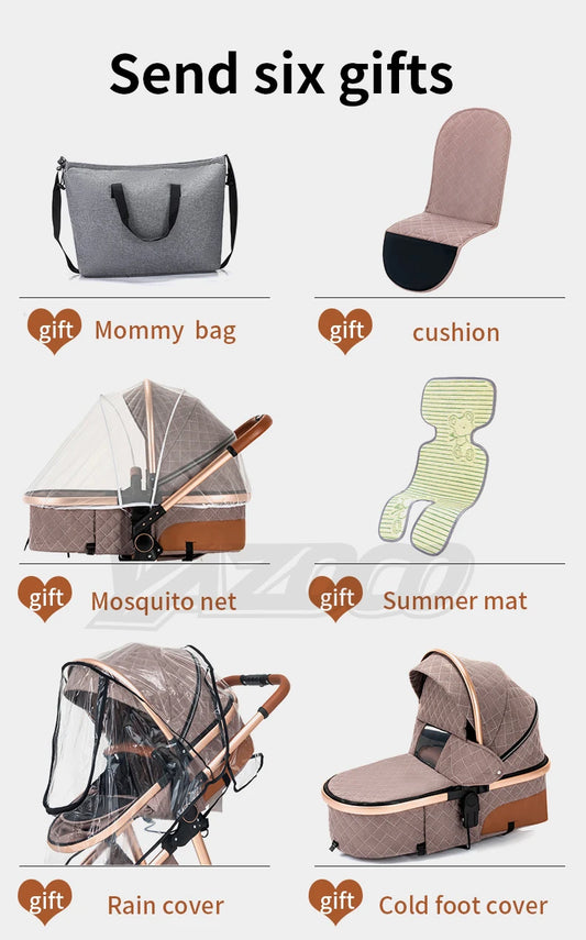 Nieuwste 3-in-1 kinderwagen Draagbare reiskinderwagen Opvouwbare kinderwagens Aluminium frame Hoge landschapsauto voor pasgeboren baby