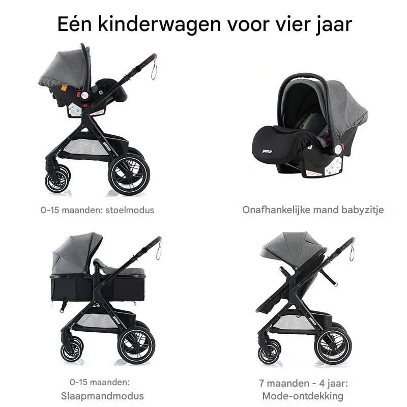 Movebaby™ Luxe 3-in-1 Kinderwagen – Compleet met Accessoires | Verstelbaar, Inklapbaar & Geschikt vanaf Geboorte