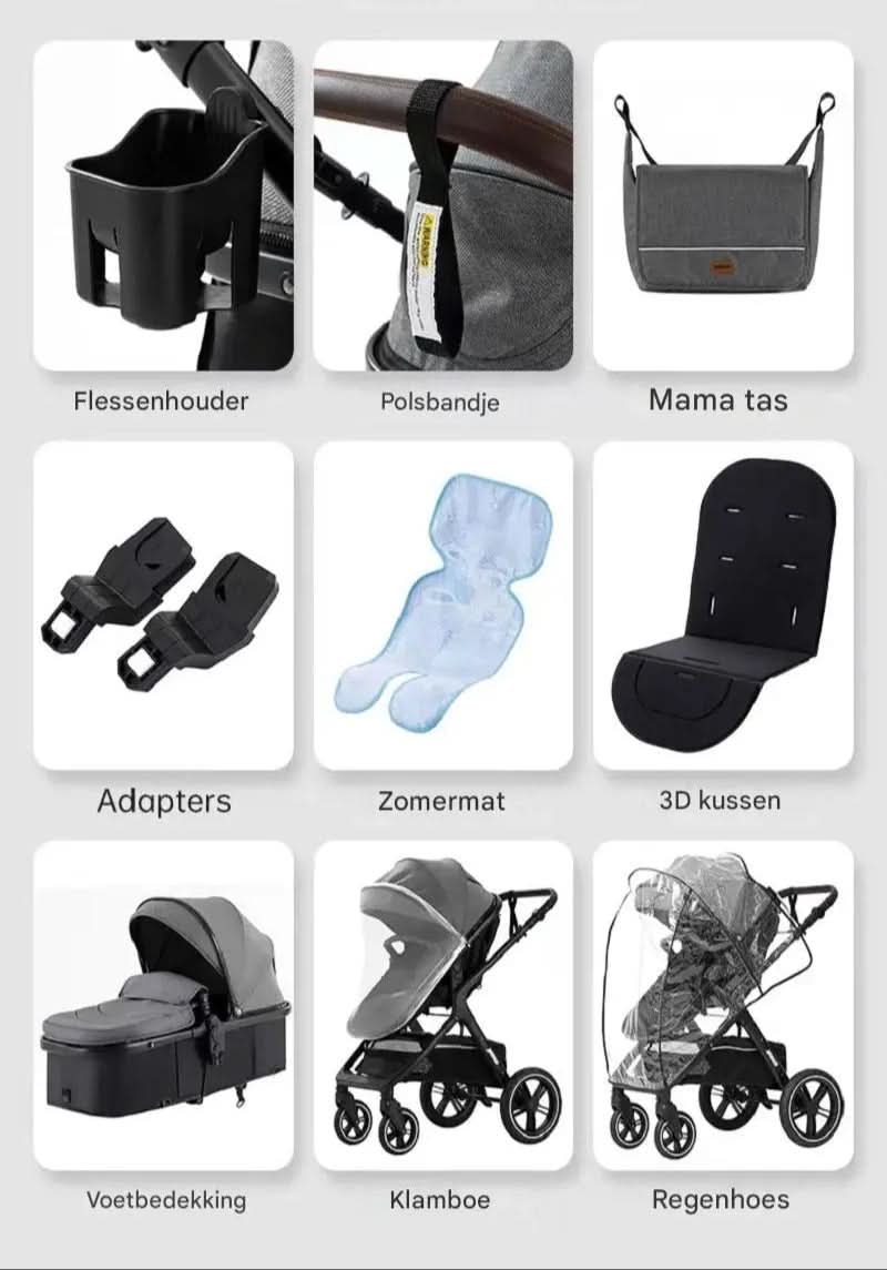 Movebaby™ Luxe 3-in-1 Kinderwagen – Compleet met Accessoires | Verstelbaar, Inklapbaar & Geschikt vanaf Geboorte