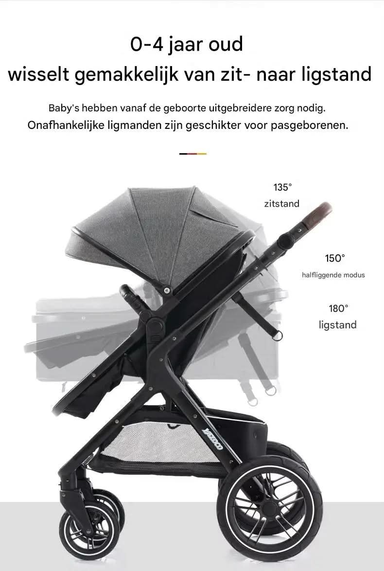 Movebaby™ Luxe 3-in-1 Kinderwagen – Compleet met Accessoires | Verstelbaar, Inklapbaar & Geschikt vanaf Geboorte