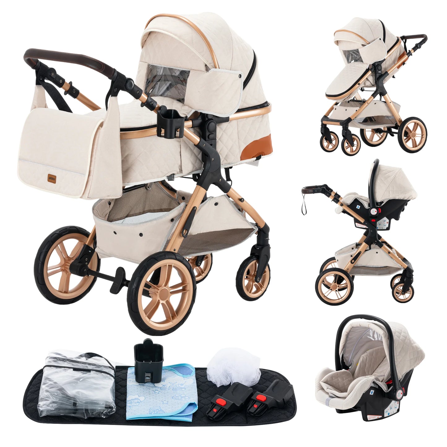 Nieuwste 3-in-1 kinderwagen Draagbare reiskinderwagen Opvouwbare kinderwagens Aluminium frame Hoge landschapsauto voor pasgeboren baby
