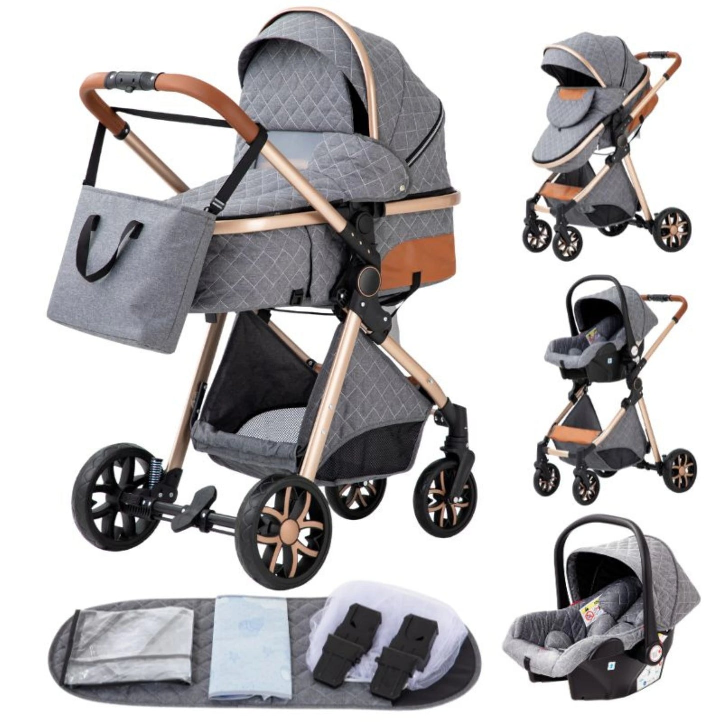Nieuwste 3-in-1 kinderwagen Draagbare reiskinderwagen Opvouwbare kinderwagens Aluminium frame Hoge landschapsauto voor pasgeboren baby