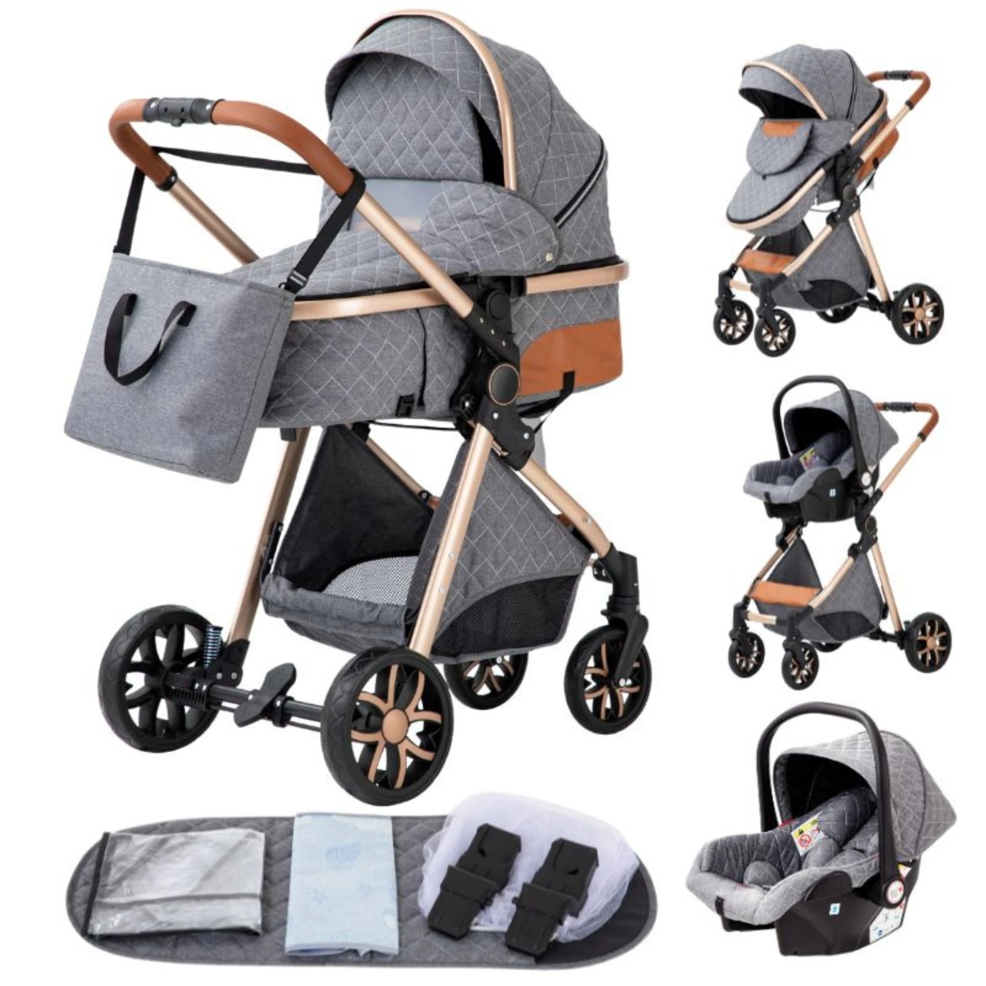 Nieuwste 3-in-1 kinderwagen Draagbare reiskinderwagen Opvouwbare kinderwagens Aluminium frame Hoge landschapsauto voor pasgeboren baby