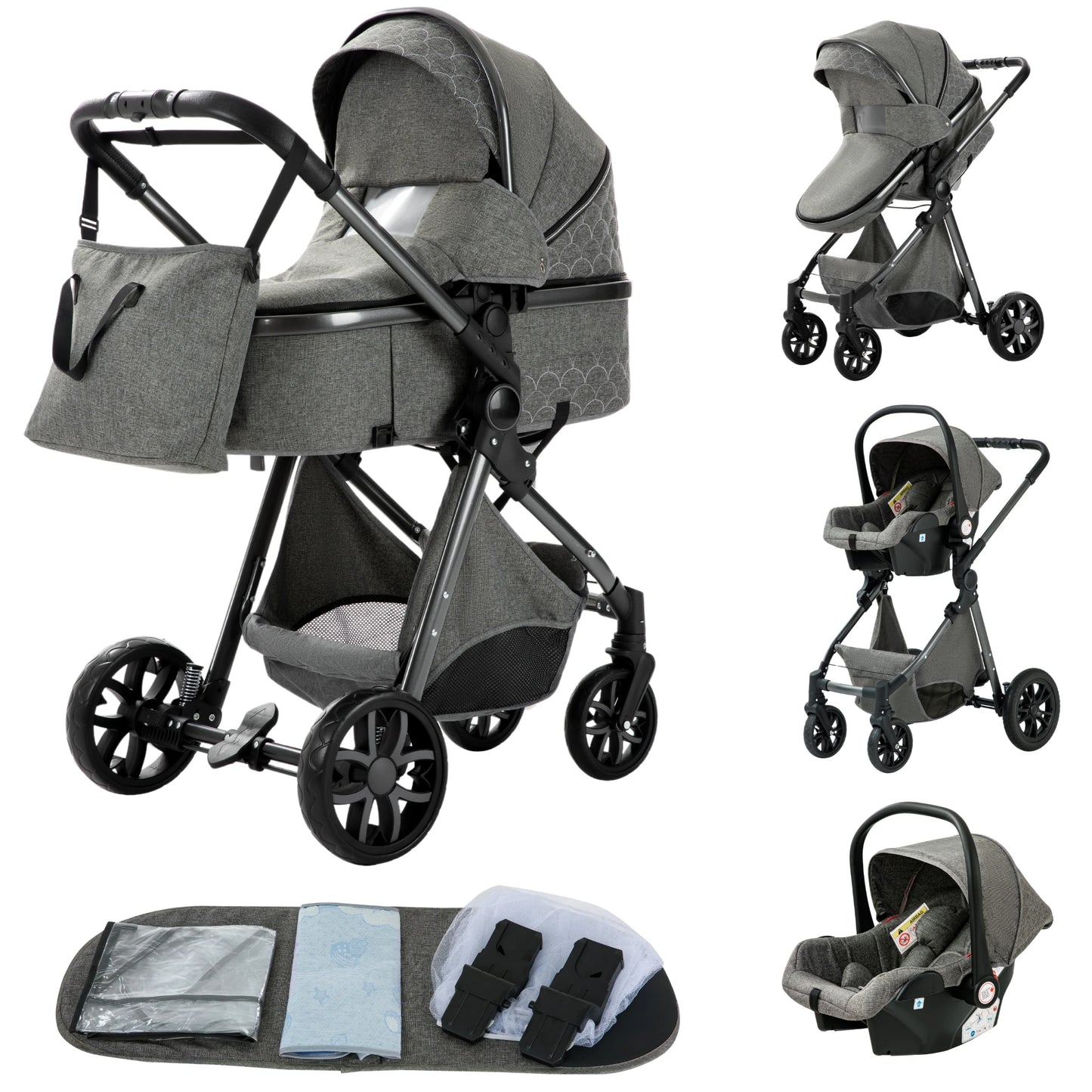 Nieuwste 3-in-1 kinderwagen Draagbare reiskinderwagen Opvouwbare kinderwagens Aluminium frame Hoge landschapsauto voor pasgeboren baby