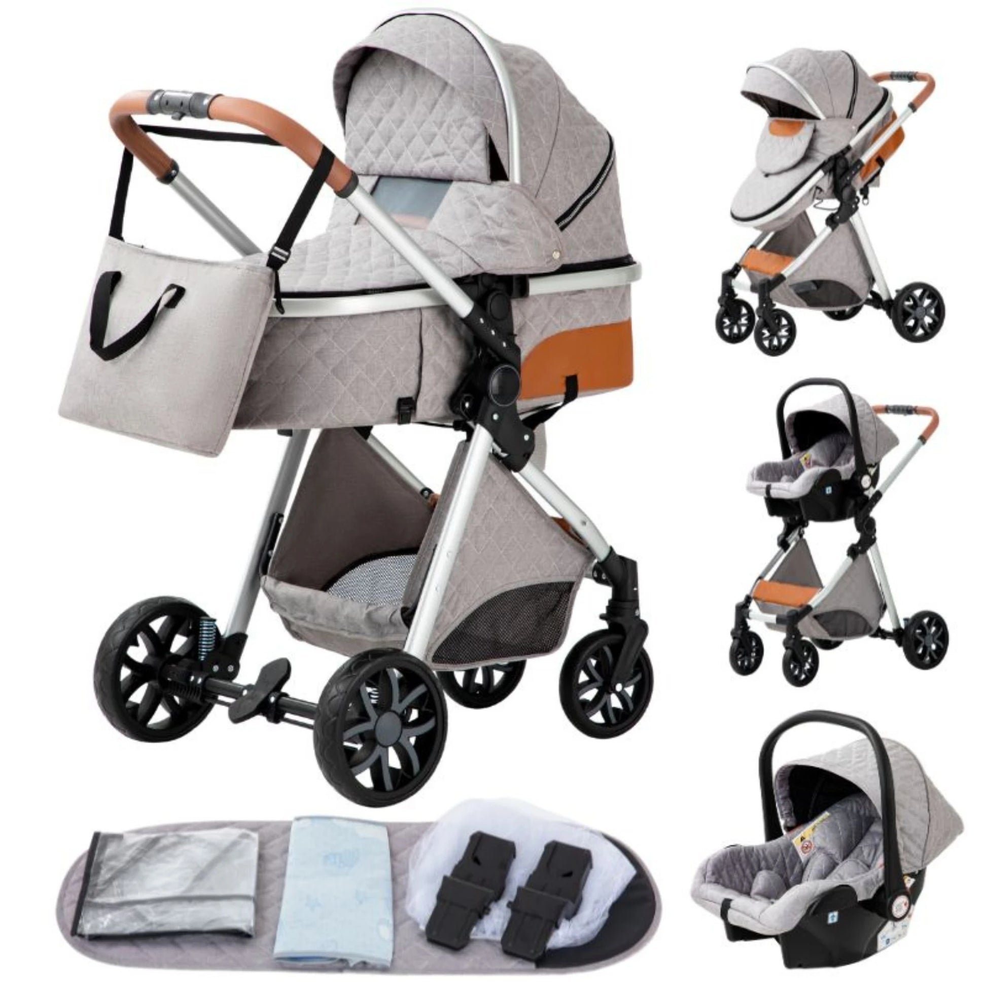Nieuwste 3-in-1 kinderwagen Draagbare reiskinderwagen Opvouwbare kinderwagens Aluminium frame Hoge landschapsauto voor pasgeboren baby