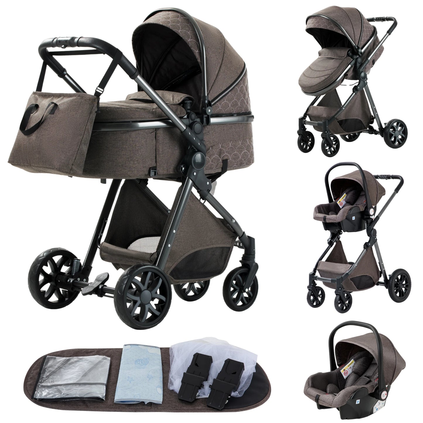 Nieuwste 3-in-1 kinderwagen Draagbare reiskinderwagen Opvouwbare kinderwagens Aluminium frame Hoge landschapsauto voor pasgeboren baby