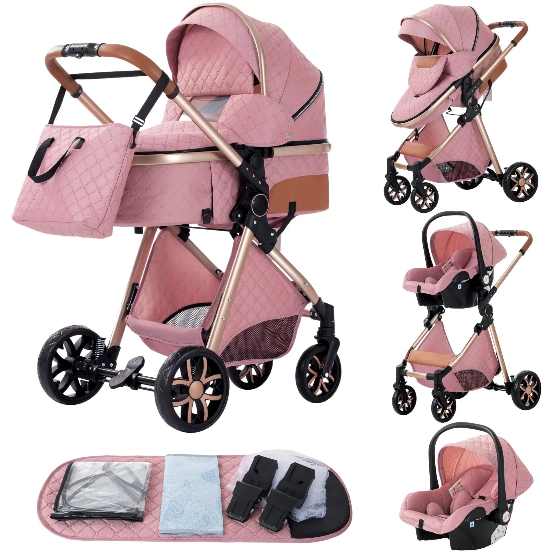 Nieuwste 3-in-1 kinderwagen Draagbare reiskinderwagen Opvouwbare kinderwagens Aluminium frame Hoge landschapsauto voor pasgeboren baby