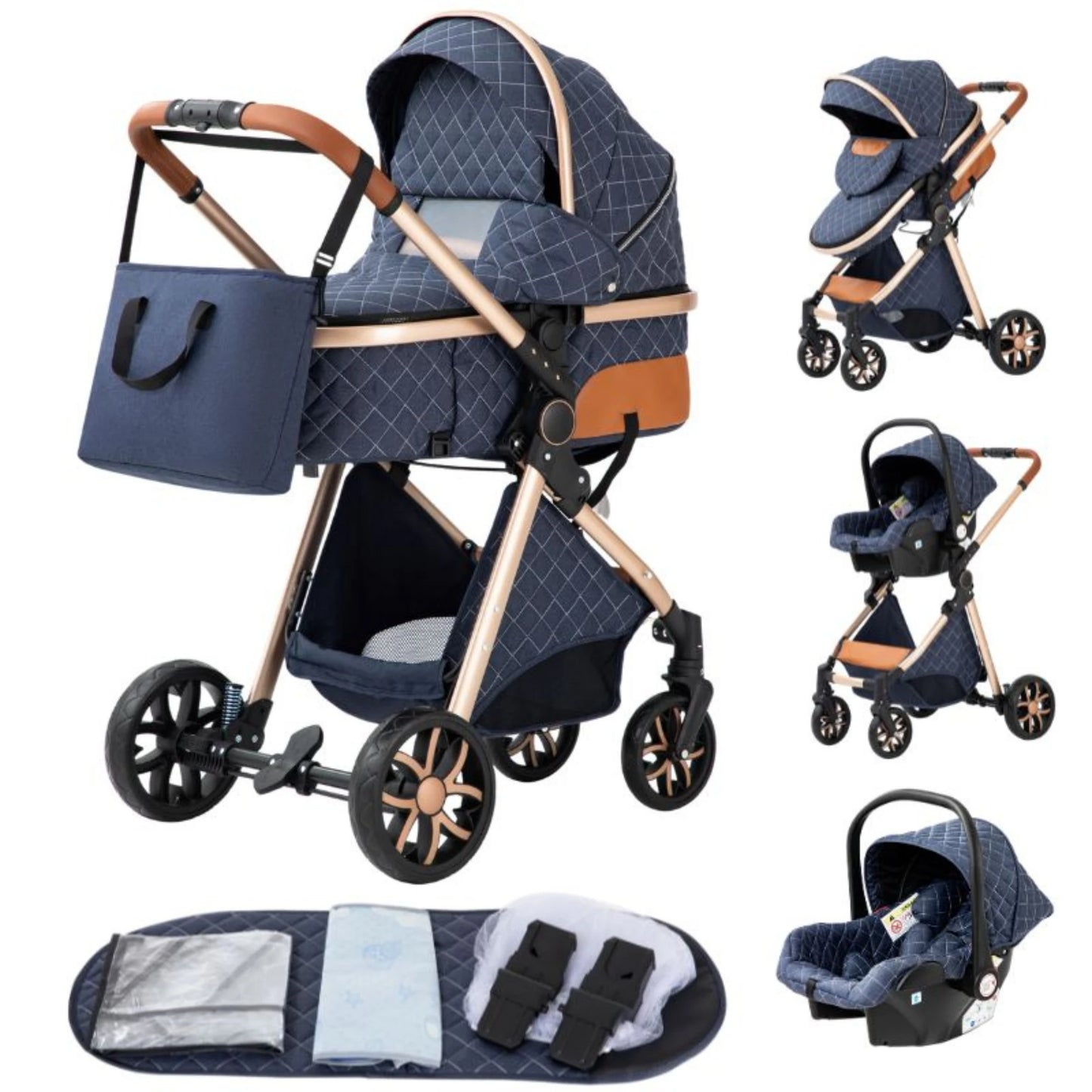 Nieuwste 3-in-1 kinderwagen Draagbare reiskinderwagen Opvouwbare kinderwagens Aluminium frame Hoge landschapsauto voor pasgeboren baby