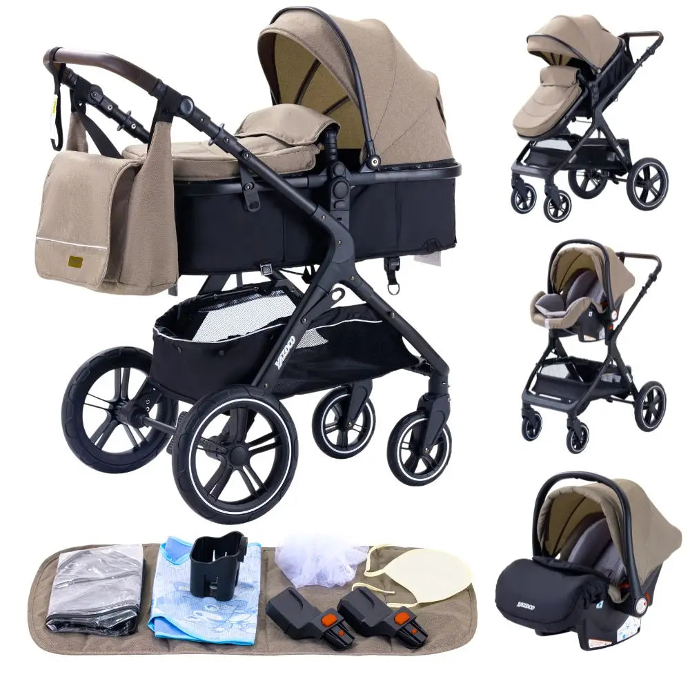 Kinderwagen 3-in-1 luxe draagbare reiskinderwagen opvouwbare kinderwagen hoog landschap aluminium frame pasgeboren kinderwagen ZWART