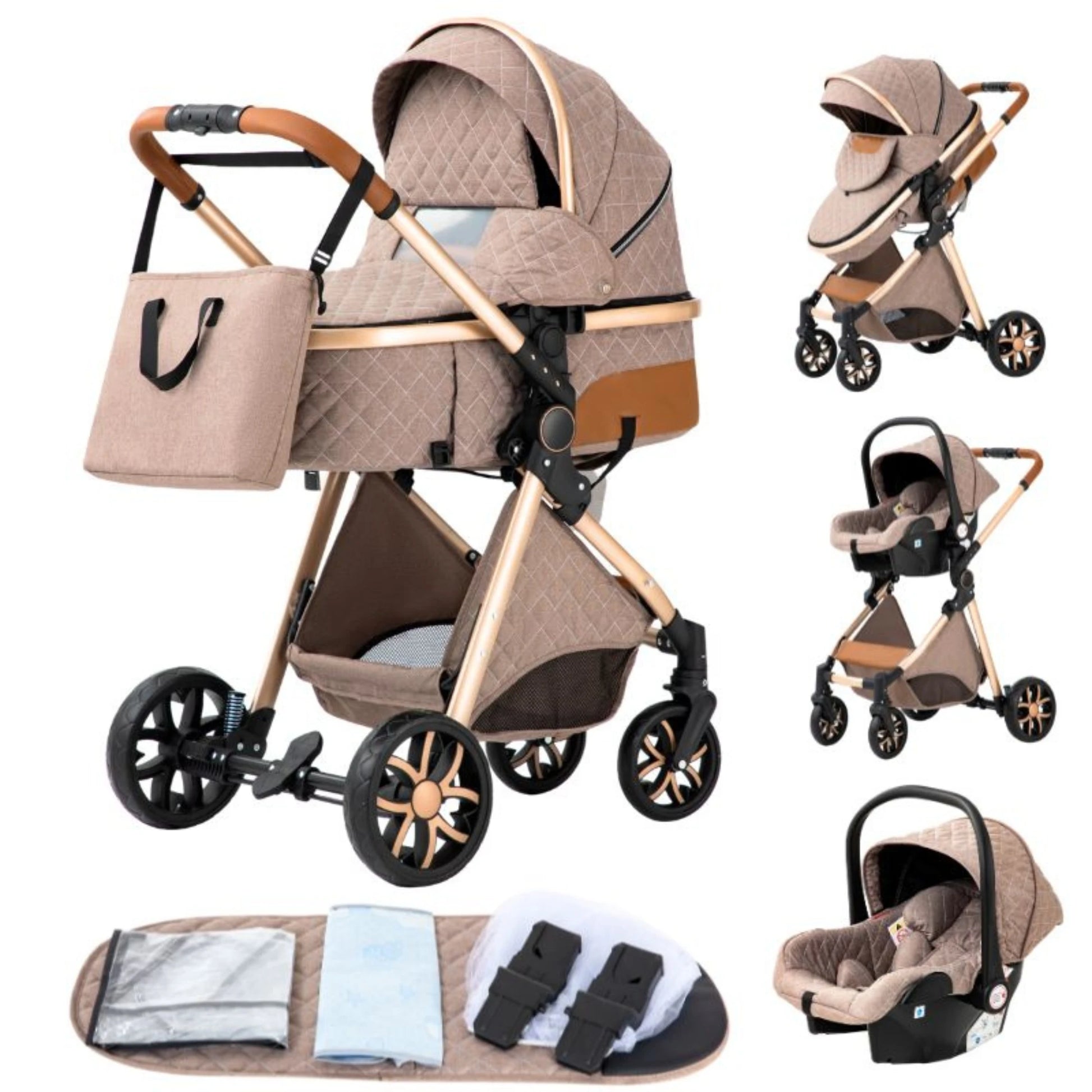 Nieuwste 3-in-1 kinderwagen Draagbare reiskinderwagen Opvouwbare kinderwagens Aluminium frame Hoge landschapsauto voor pasgeboren baby