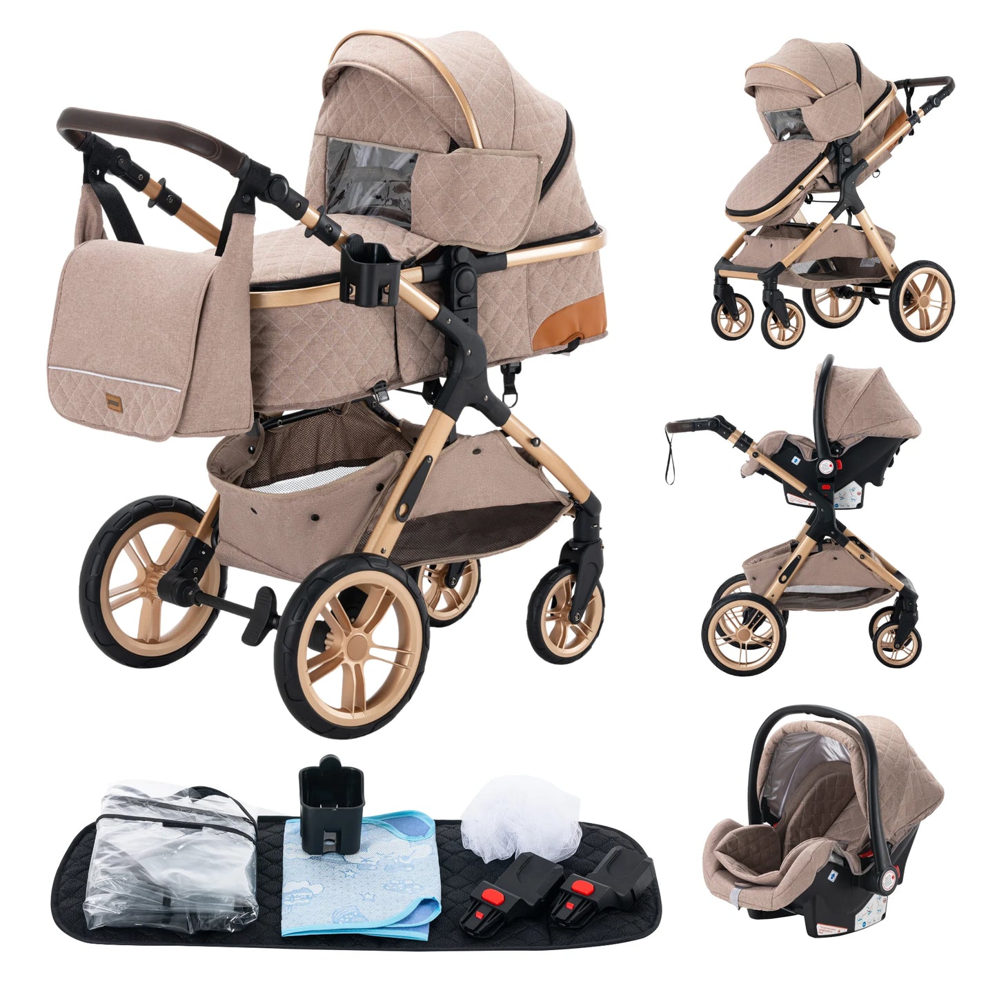 Nieuwste 3-in-1 kinderwagen Draagbare reiskinderwagen Opvouwbare kinderwagens Aluminium frame Hoge landschapsauto voor pasgeboren baby