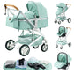 Kinderwagen 3-in-1 luxe draagbare reiskinderwagen opvouwbare kinderwagen hoog landschap aluminium frame pasgeboren kinderwagen ZWART