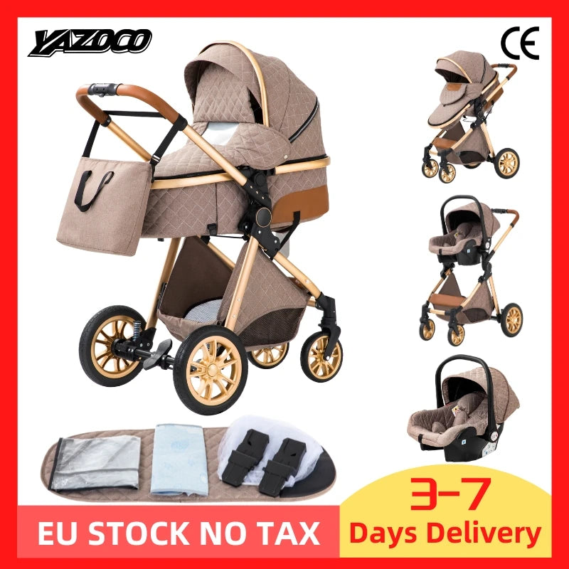 Nieuwste 3-in-1 kinderwagen Draagbare reiskinderwagen Opvouwbare kinderwagens Aluminium frame Hoge landschapsauto voor pasgeboren baby